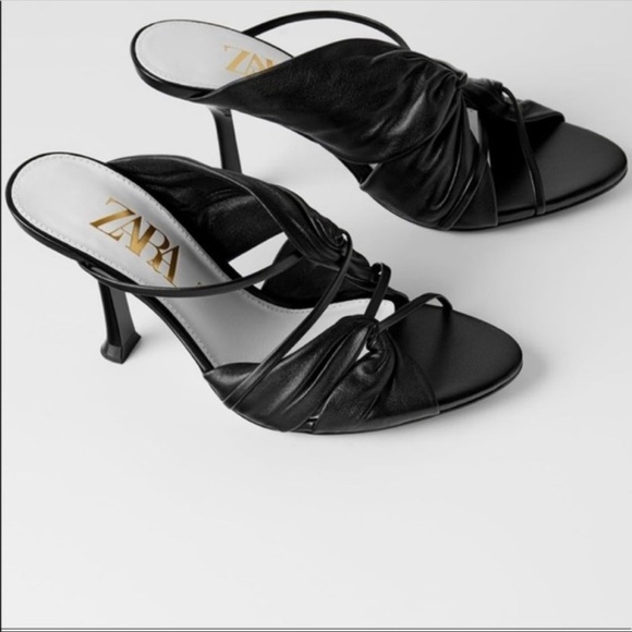 Zara Black Leather High Heel Strappy Mule Sandals Shoes 6